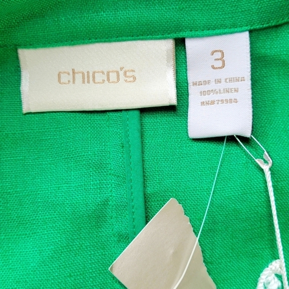 Chicos Linen Blazer Women Size 3 XL 16 Slip Pockets 3/4 Cuffed Sleeve Green New - Picture 6 of 11